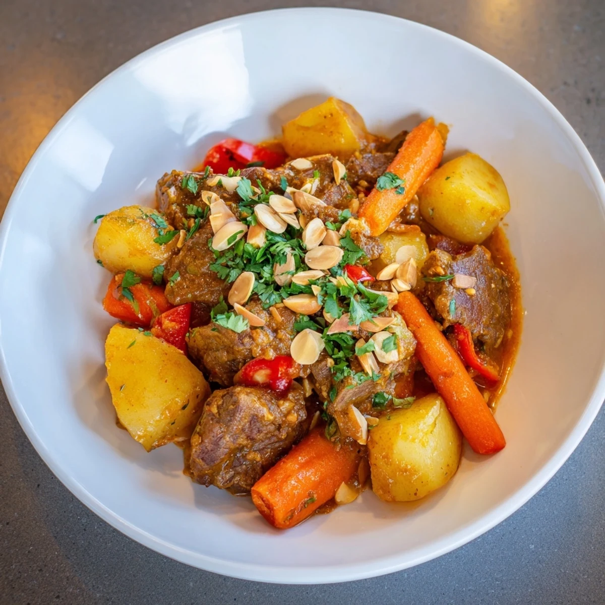Tender lamb and vegetables in a savory spiced broth—the perfect Instant Pot Middle Eastern lamb stew.