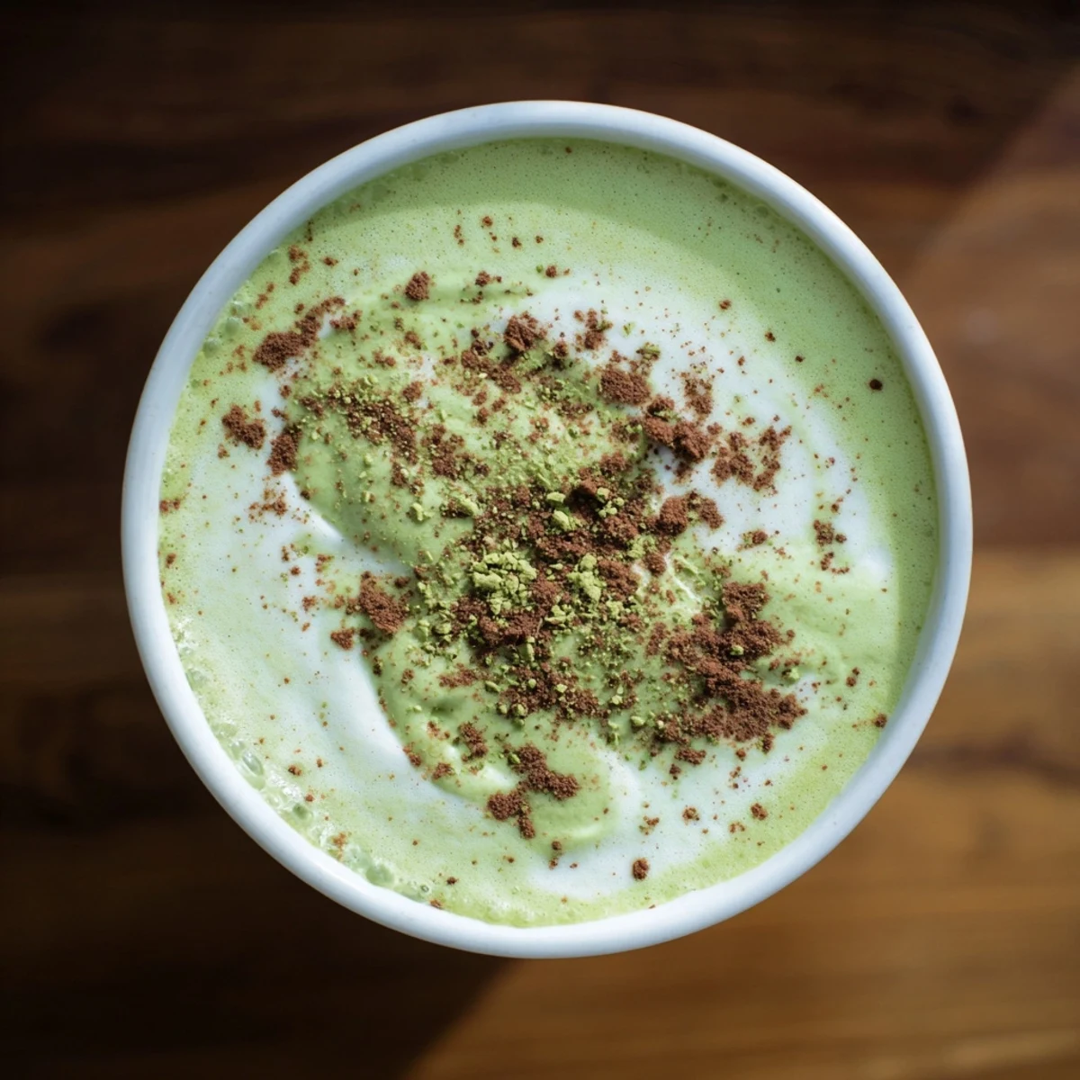 Rich green matcha swirls with spiced oat milk in this delicious Maple Cinnamon Gingerbread Latte.