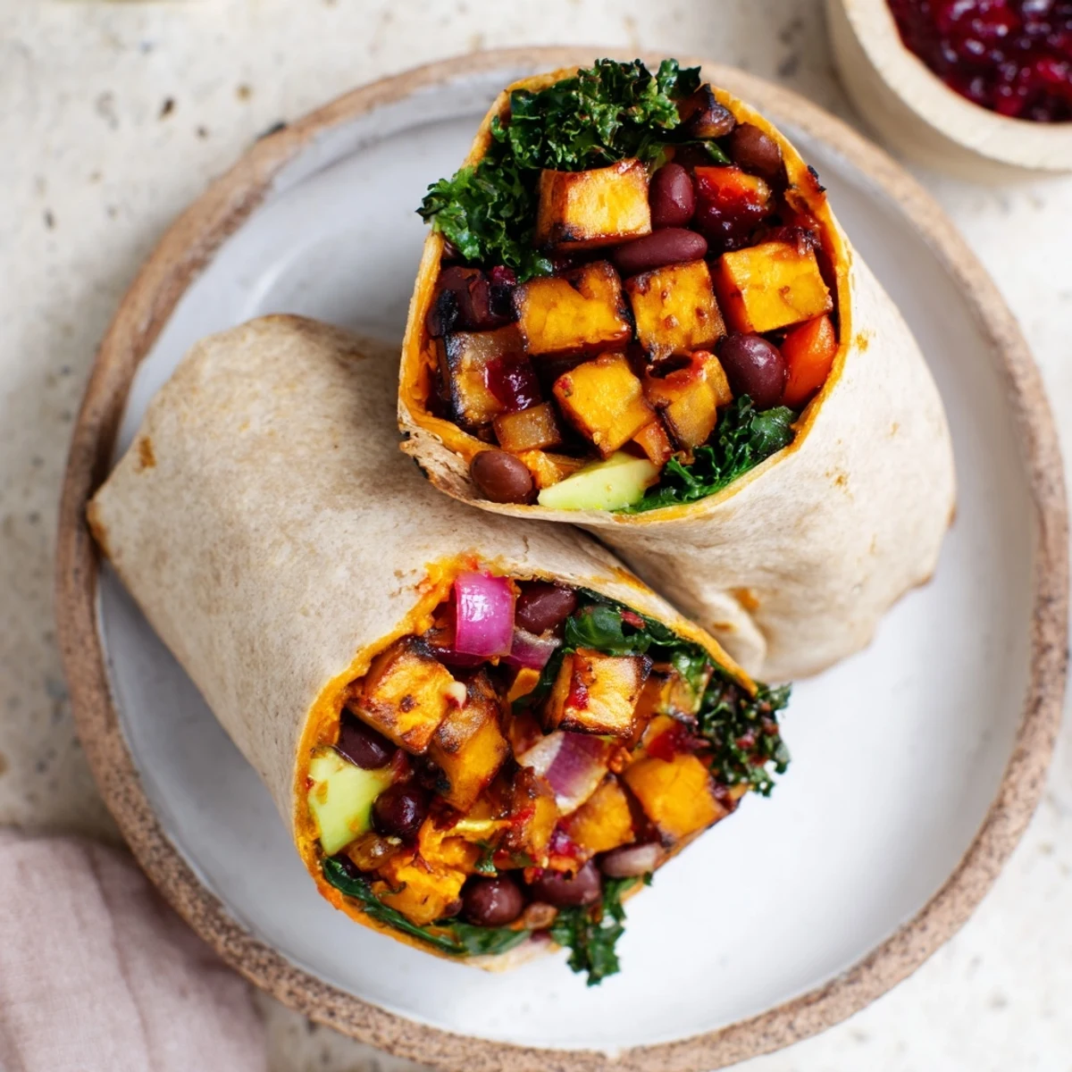 Golden-roasted sweet potatoes and savory black beans star in this flavorful holiday wrap.