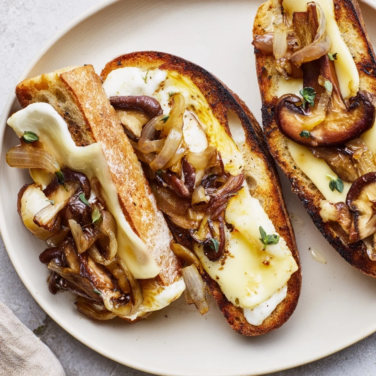 Golden, gooey Roast Garlic Mushroom & Thyme Grilled Cheese served with a side of fresh tomato soup.