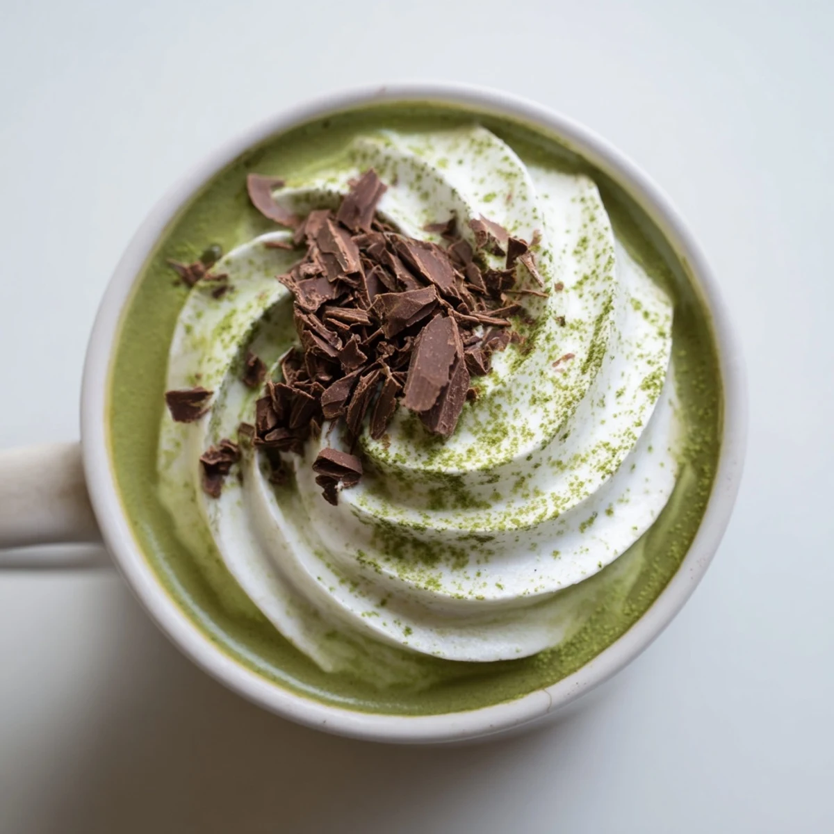 Steaming Matcha Hot Cocoa Protein Mug topped with whipped cream, ready for a cozy treat.
