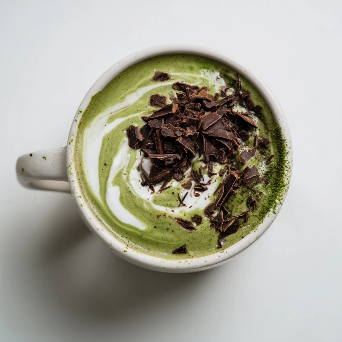 Rich and creamy Matcha Hot Cocoa Protein Mug, a quick and delicious breakfast beverage.