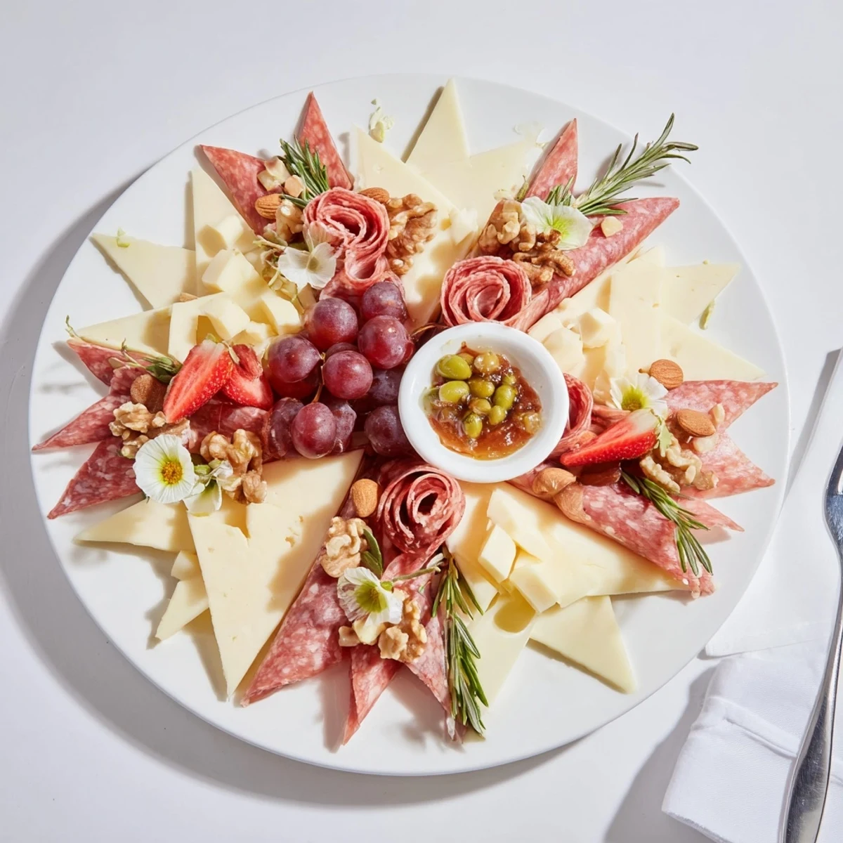 Star-Shaped Appetizer Board with vibrant fruits and cheeses ready for the holiday gathering.