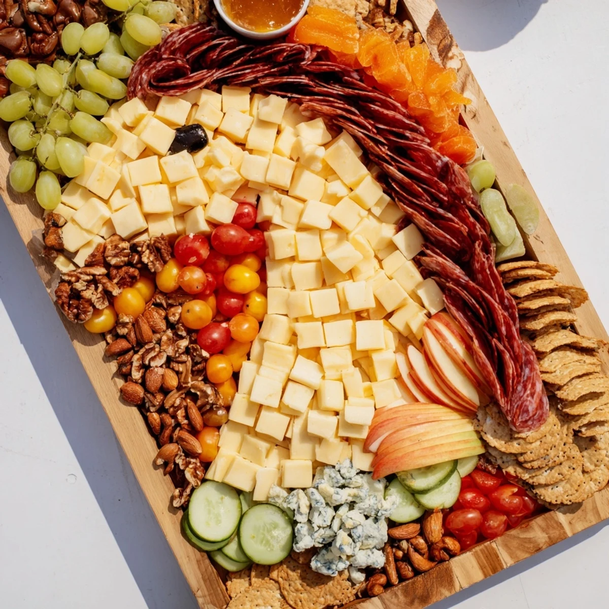 A beautiful, Horse-Shaped Grazing Board brimming with cheeses, meats, and colorful fruits, perfect for parties.