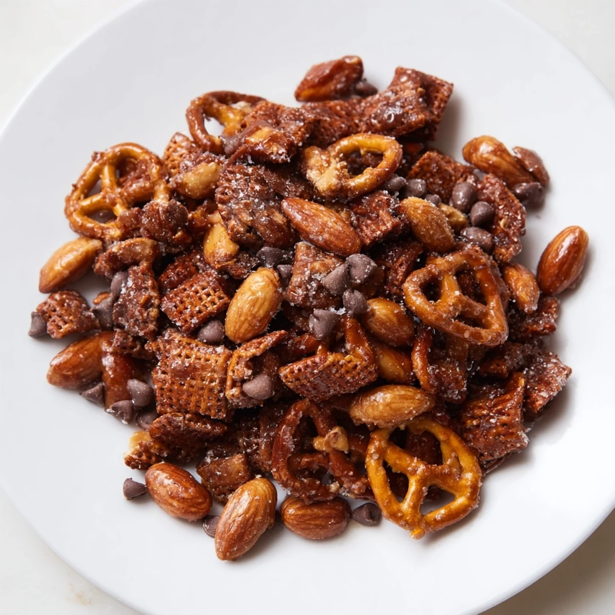 Festive Pine Cone Snack Mix: a close-up of the delicious, sweet-and-savory holiday treat.