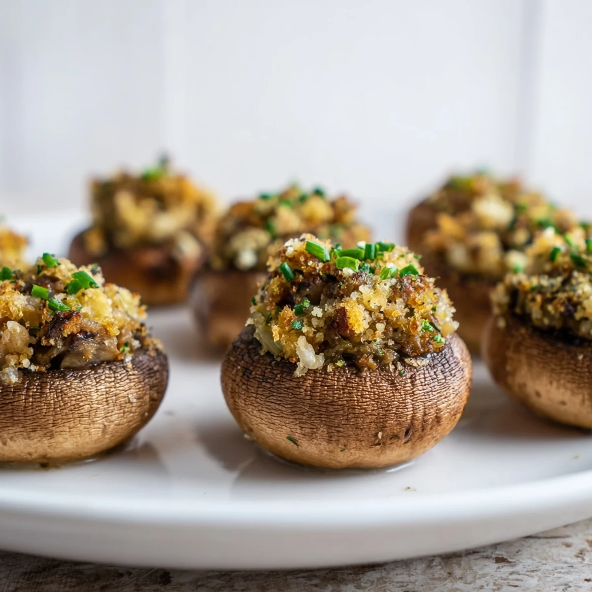 Golden-brown, savory Enchanted Forest Mushroom Nibbles, baked appetizer with cheese and herbs, ready to serve.
