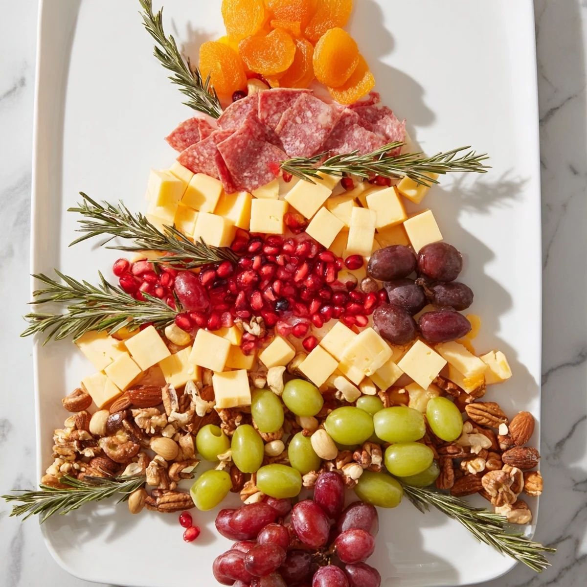 Savor the Christmas Tree Charcuterie Dream! This board displays an assortment of meats, cheeses, and fruits artistically.
