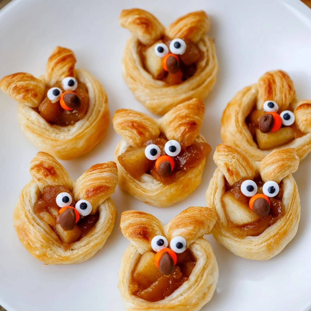 Golden-brown Autumn Harvest Fox-Shaped Bites, glistening with egg wash, brimming with spiced fruit filling; a perfect fall dessert.