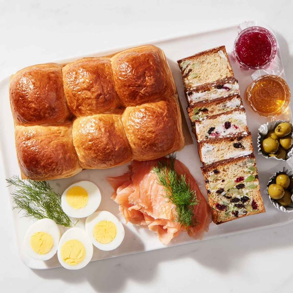 A beautifully arranged Christmas Brunch Gift Box 2025 features an array of festive sweet brunch treats.