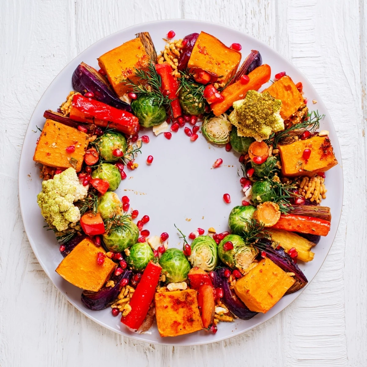 An impressive, flavorful Festive Vegetable Christmas Wreath, featuring tender, caramelized vegetables perfect for your table.