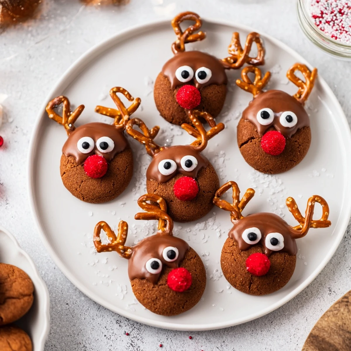Close-up of freshly iced Santa's Reindeer Cookies, a delicious American Christmas tradition.