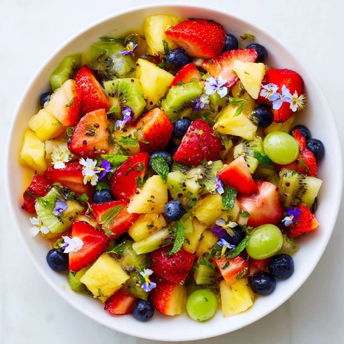 A glistening Festive Bow Fruit Medley, offering a colorful, refreshing, and seasonal fruit salad combination.