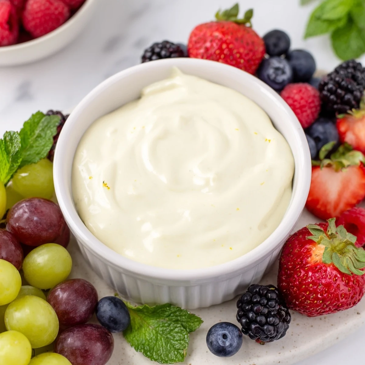Vibrant Mistletoe Kiss Berry Dip Board: a colorful holiday dessert platter of fresh berries and creamy dip.