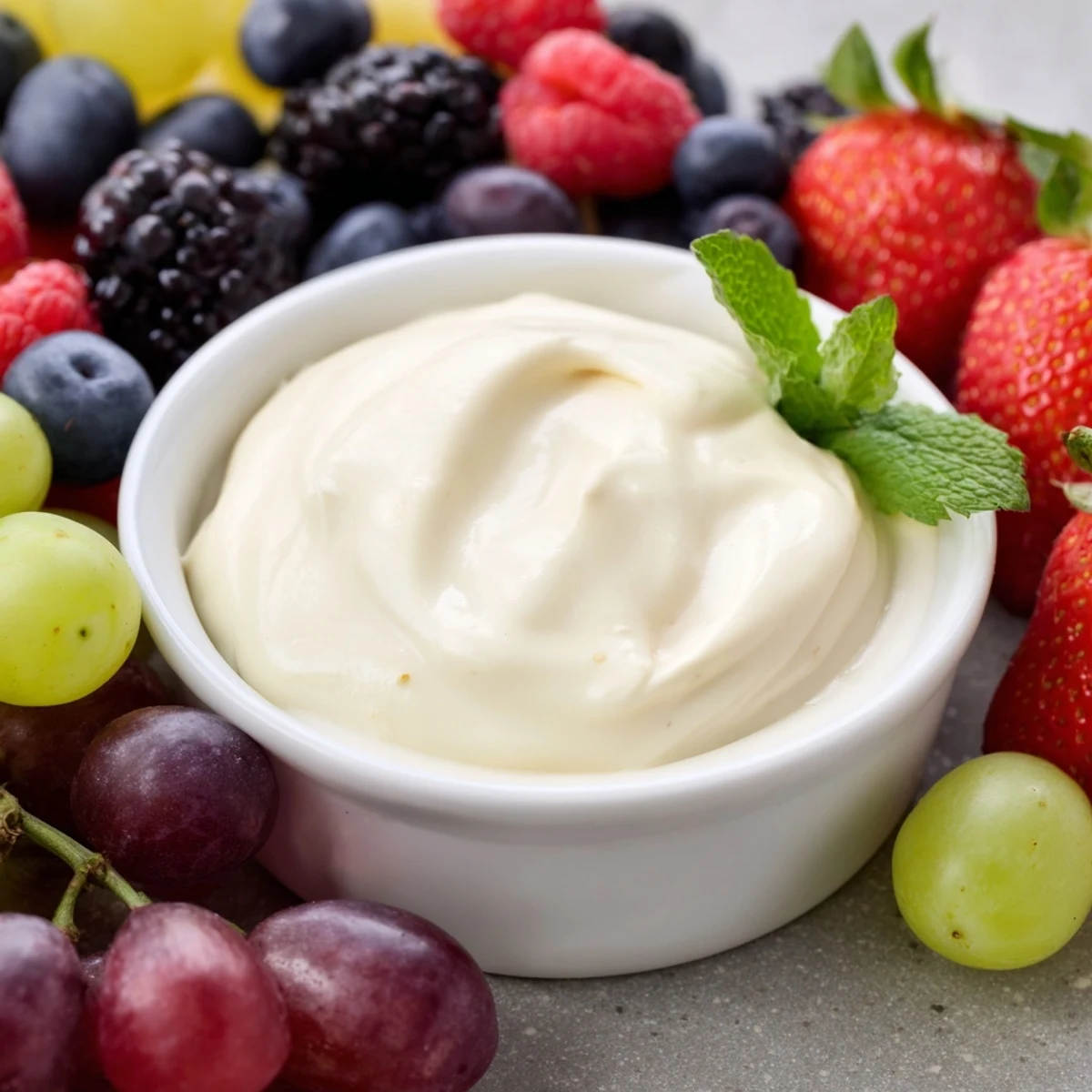 Vivid Mistletoe Kiss Berry Dip Board, showcasing a delightful arrangement of juicy berries with a tangy, cool cream dip.