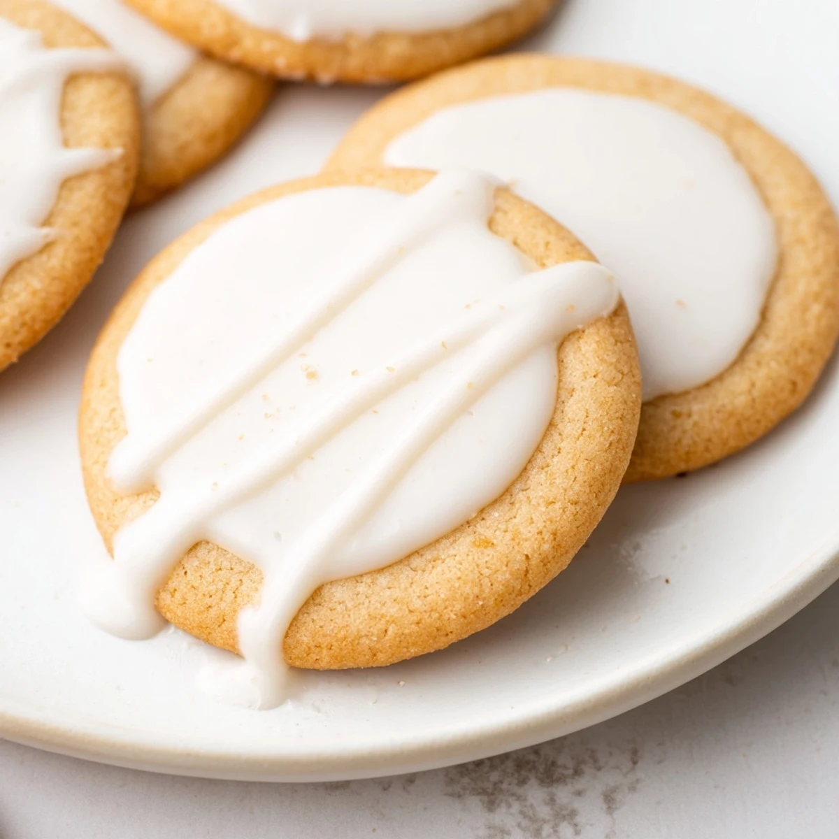 Golden-brown Holiday Cookies with Icing Drizzle, awaiting a festive gathering, topped with a delicate glaze.