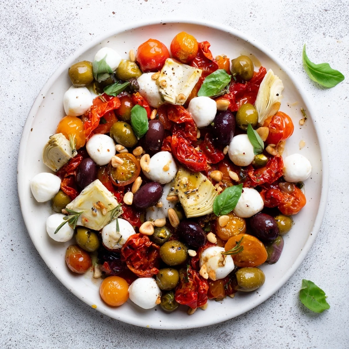 This festive Olive and Cherry Tomato Garland is overflowing with fresh herbs, cheeses, and olives; ready to serve!