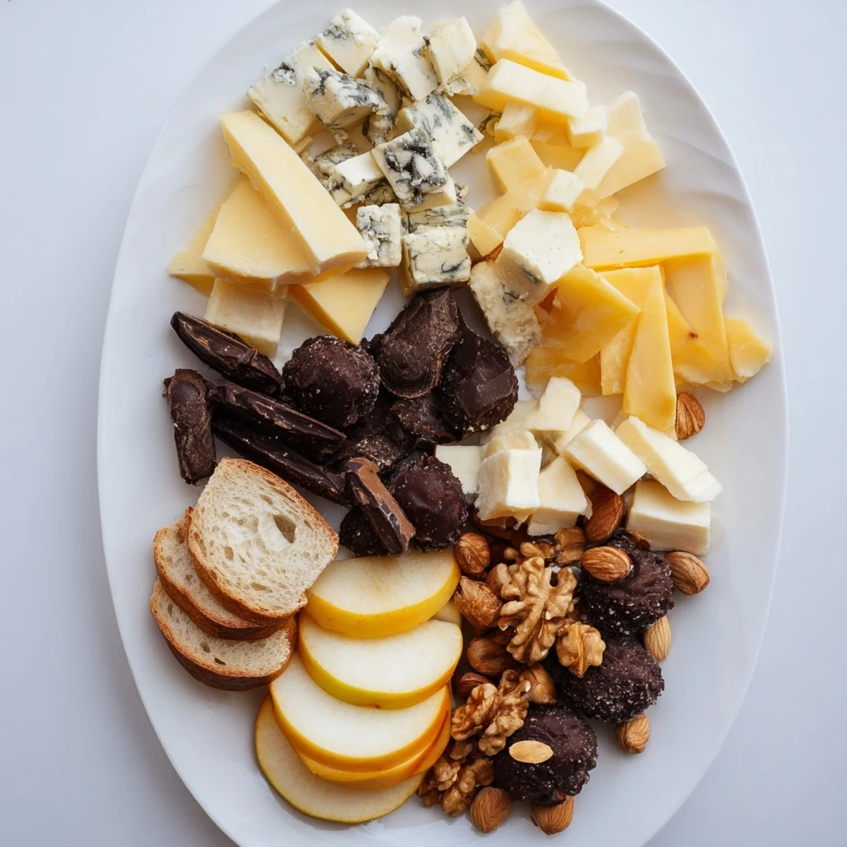 A beautifully arranged Fireside Comfort & Cocoa platter piled high with cheeses and chocolates.