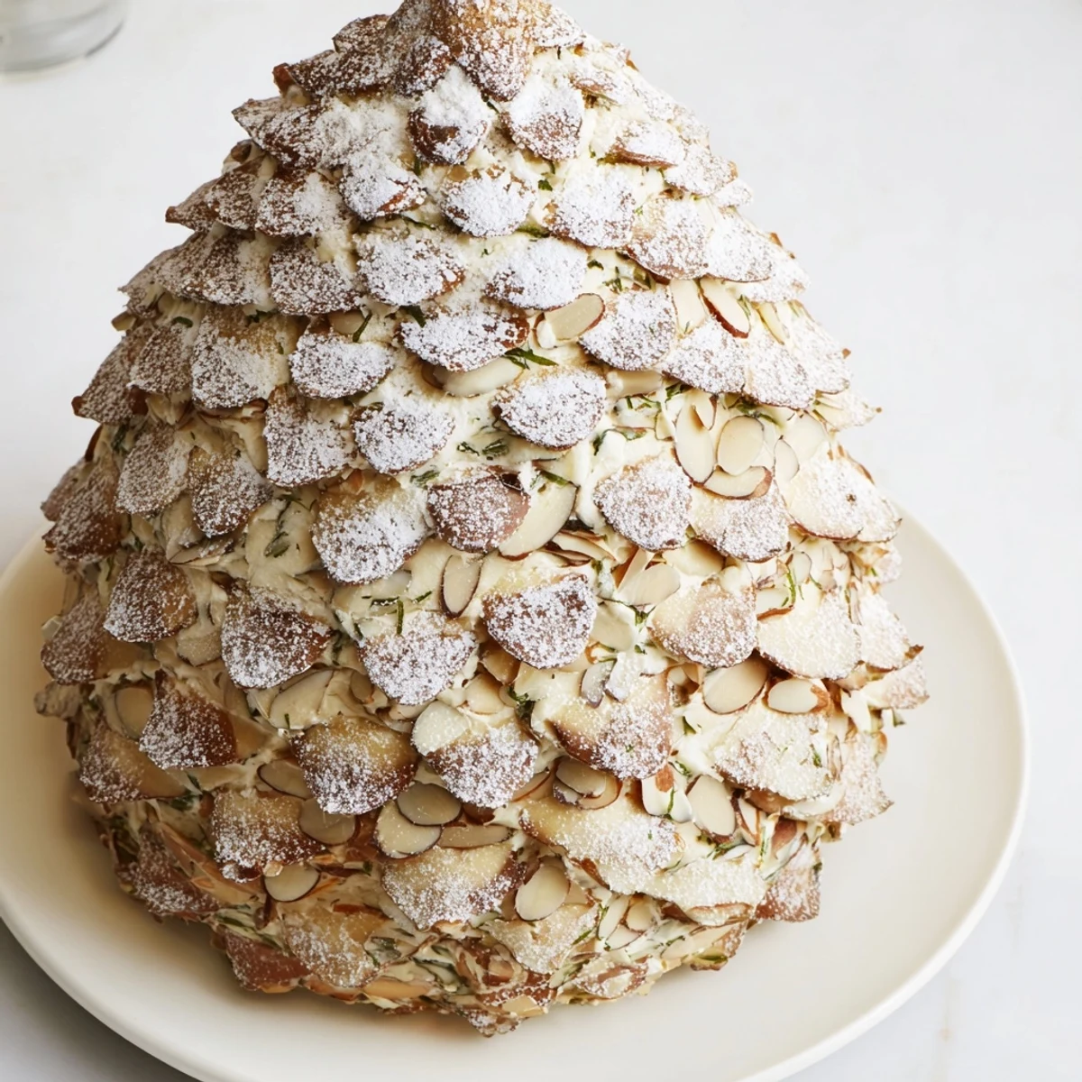 A festive Snowy Pinecone Centerpiece, dusted with powdered sugar, ready for your holiday table.