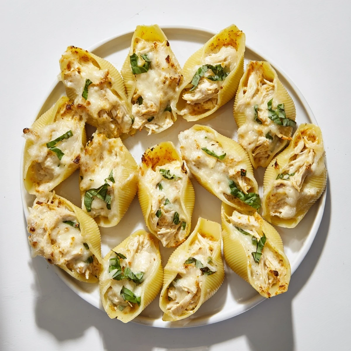 Golden, bubbly Marry Me Chicken Stuffed Shells, creamy and rich, baked until cheese is melted.