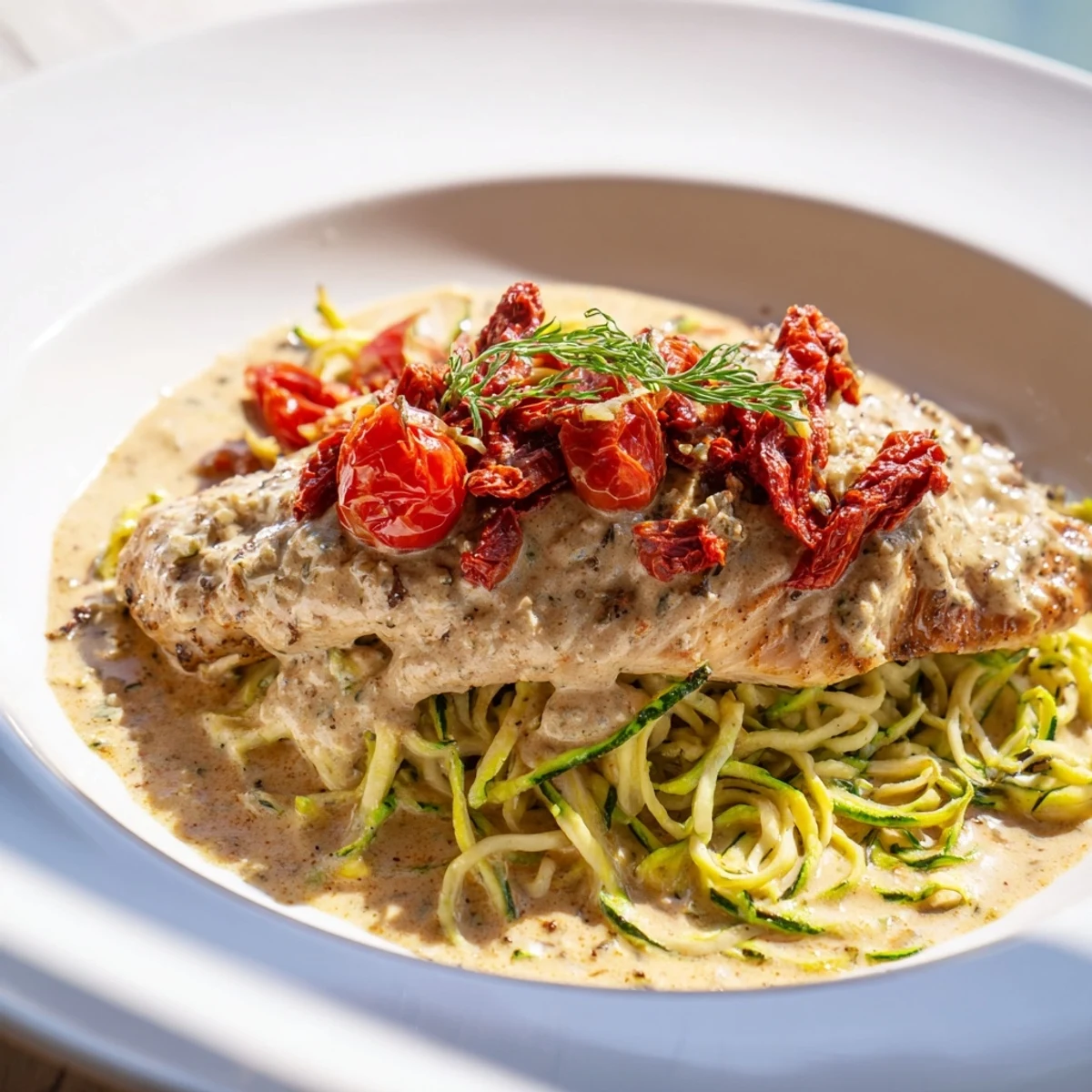 Picture of Marry Me Chicken Zoodles: a delicious Italian-American dish with creamy sauce, chicken, and zoodles.