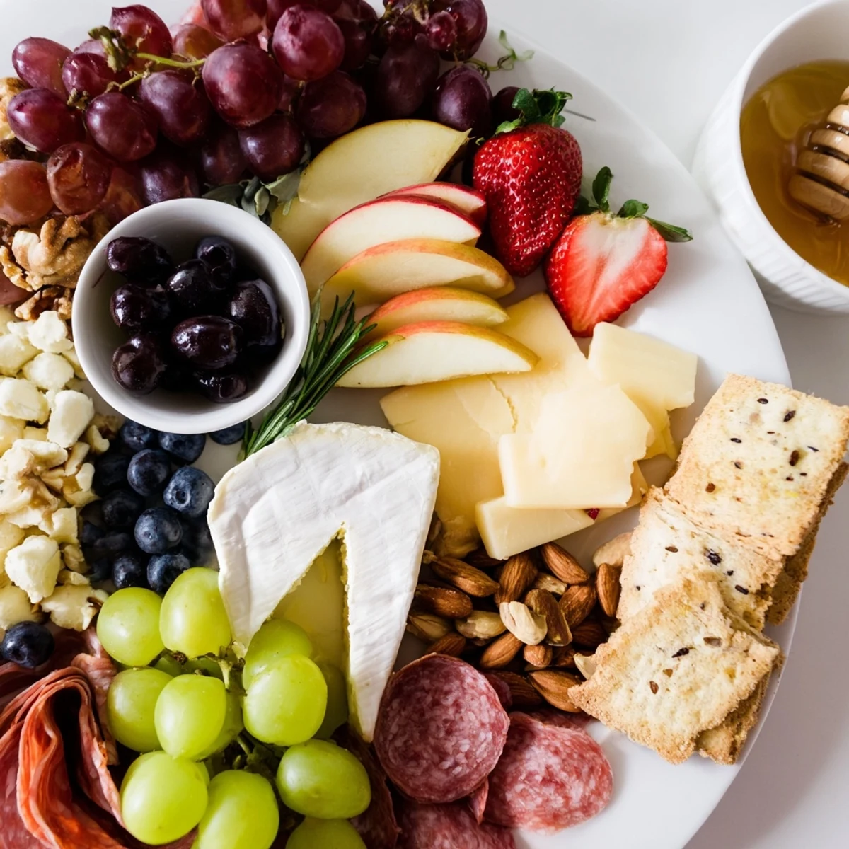 This quick charcuterie snack board offers a delicious, simple spread of cheeses, fruits, and crackers for sharing.