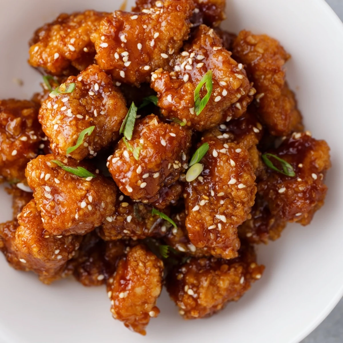 Crispy Honey-Sriracha Chicken Bites glistening from a pan, ready to be tossed in savory sauce.