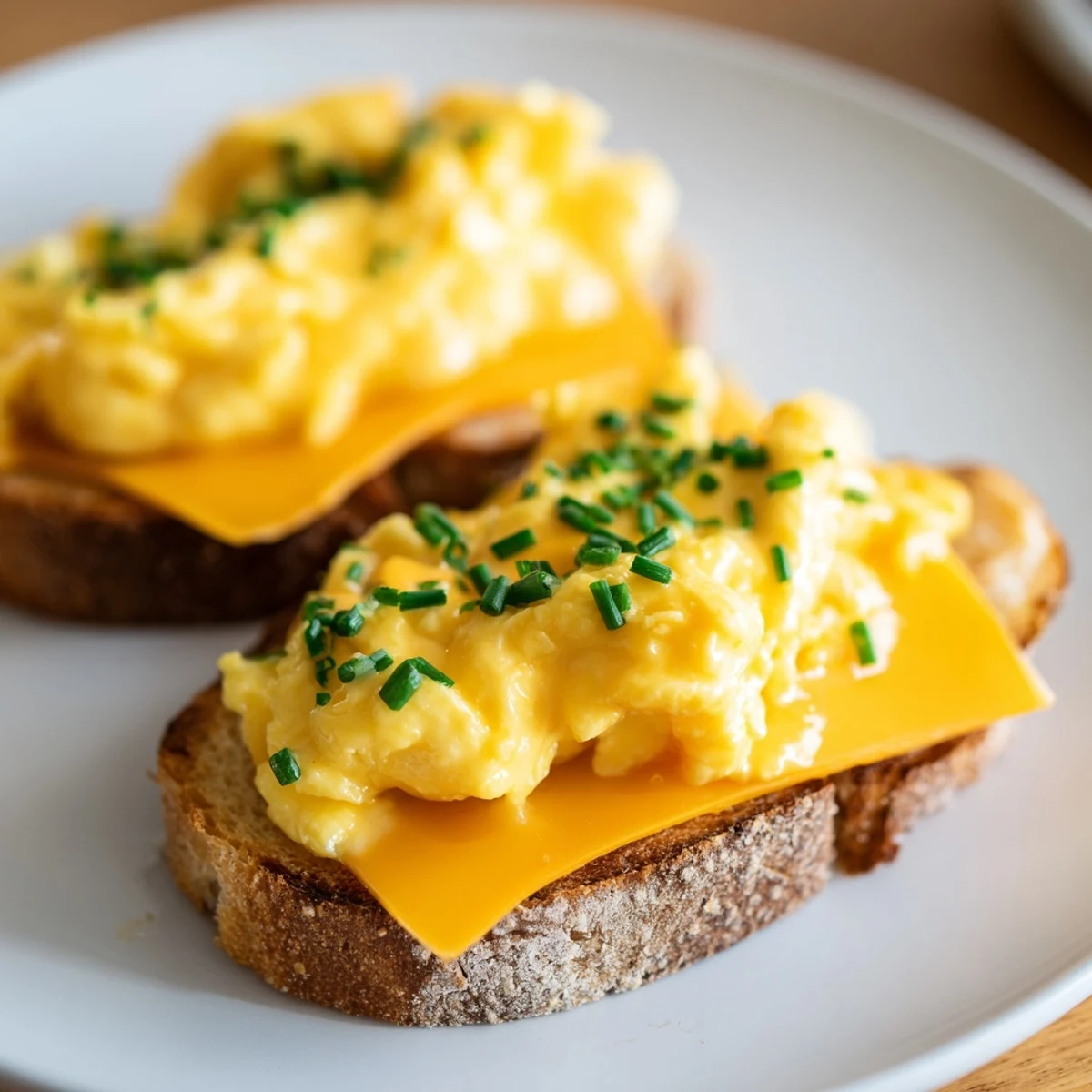 A close-up of a warm, fluffy One-Pan Egg Breakfast Sandwich oozing with melted cheddar, ready to be enjoyed.