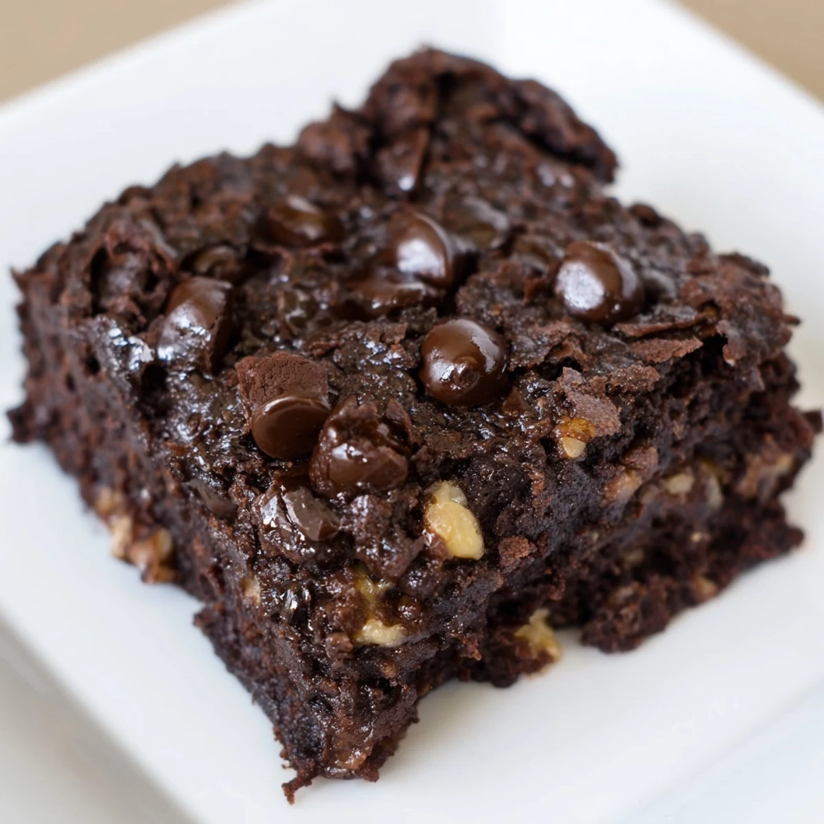 A close-up of delicious Greek yogurt brownies, perfectly baked with a crackled top and ready to eat.