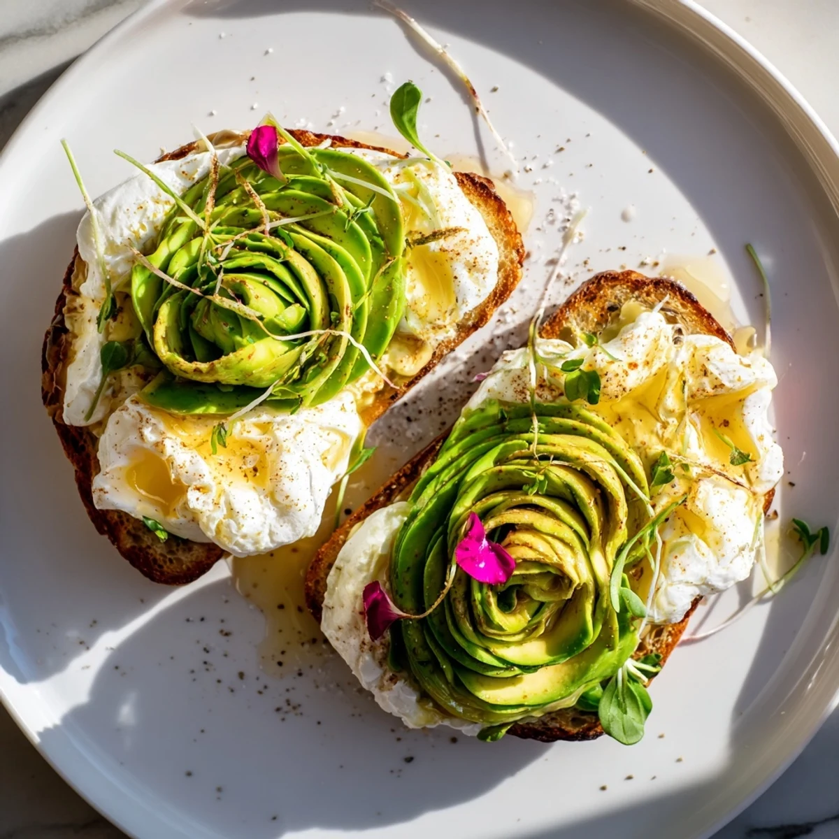 A delicious close-up of Cloud Toast 2.0, showing the creamy yolk and drizzled honey.