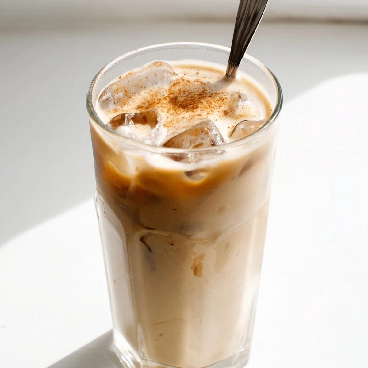 A tall glass of homemade Proffee Power Blend, swirled with protein, ready to energize your day.