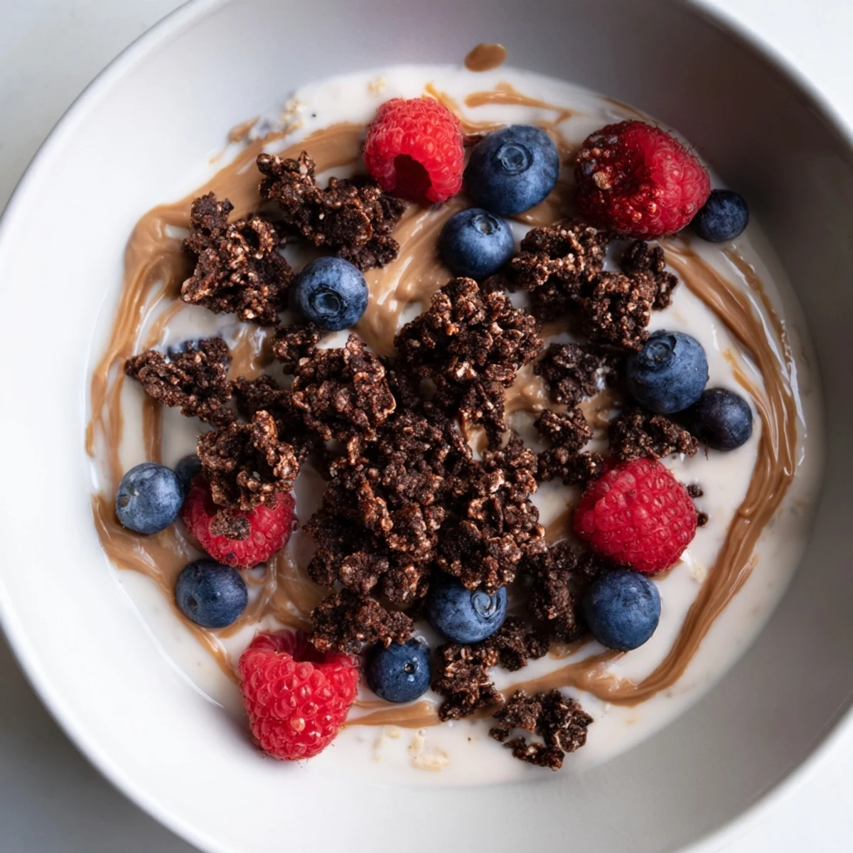 Creamy, layered gourmet overnight oats topped with crunchy granola and fresh seasonal berries.