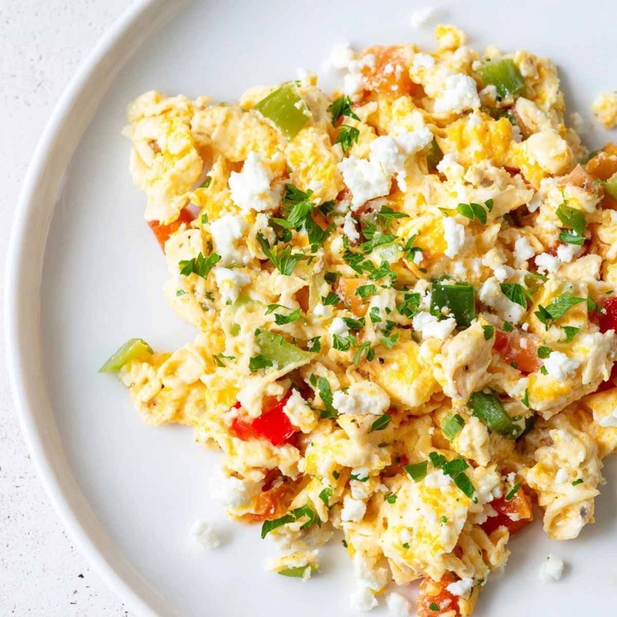A warm skillet of Turkish Menemen, beautifully seasoned with paprika, ready to be enjoyed with bread.