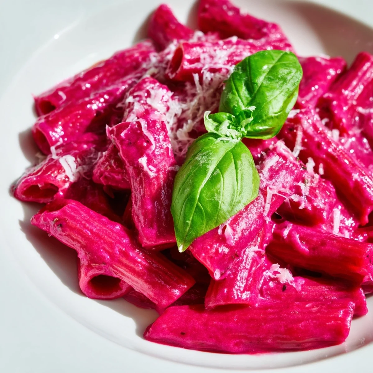 Steam rises from a bowl of Pink Pasta with Beet Cream, paired with a glass of crisp white wine.