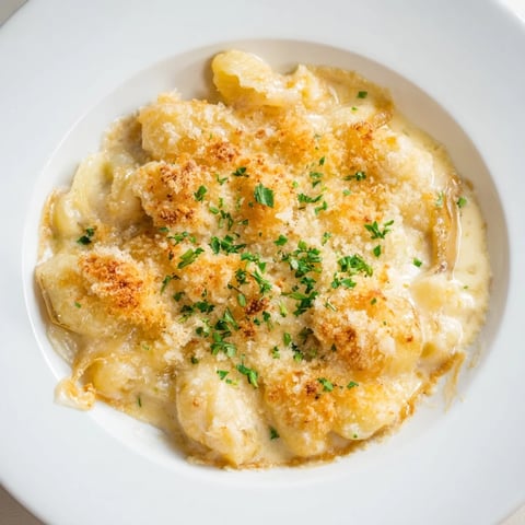 Golden-brown crust tops the creamy One-Pot French Onion Mac and Cheese Bake, bubbly and delicious.