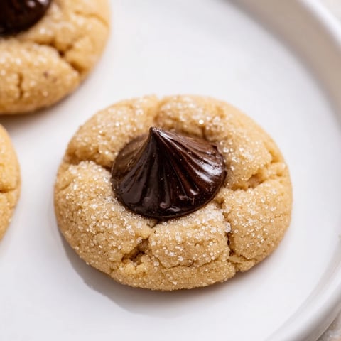 Warm, golden 3-Ingredient Peanut Butter Blossoms, with melted chocolate kisses, ready to savor and enjoy.