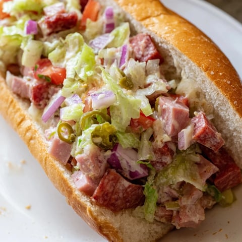 Toasted hoagie roll stuffed with chopped salami, pepperoni, provolone, and crisp lettuce tossed in tangy Italian dressing.  