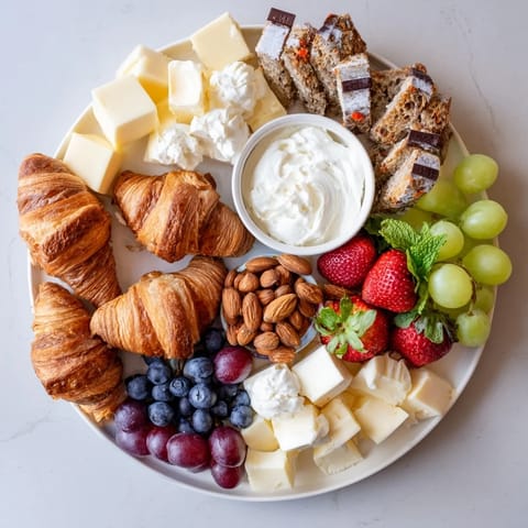 Beautifully arranged Gift Box Brunch Board Delight with mini croissants and a spread of delicious treats.
