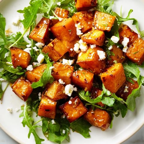 Roasted sweet potato salad tossed in a honey-lime dressing with red onion and pepitas.