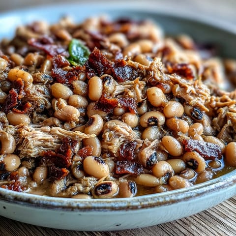 Crock-Pot Black-Eyed Peas with Smoked Turkey steaming in a rustic slow cooker, tender peas infused with rich, smoky flavor from the turkey leg.