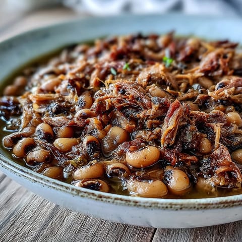 Savory Crock-Pot Black-Eyed Peas with Smoked Turkey served steaming hot in a bowl, perfect alongside fluffy white rice or warm Southern cornbread.