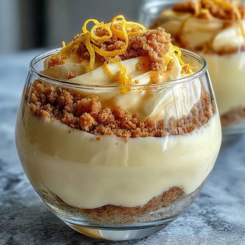Light and creamy lemon mousse cups with buttery shortbread crumble, perfect for a refreshing spring dessert.