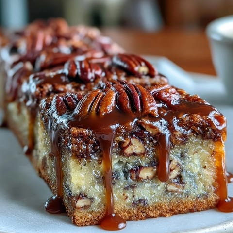 Kentucky Derby Pecan Pie Bars with Bourbon Glaze on a white plate, topped with toasted pecans and a glossy bourbon drizzle, served at a Derby party.