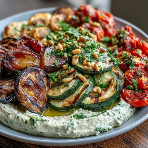 Grilled Veggie Platter with Hummus, featuring colorful zucchini, peppers, and eggplant served with creamy homemade hummus.