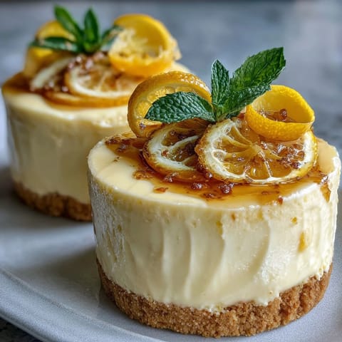 Lemon mousse cups with shortbread cookies in glass dishes, topped with fresh berries and lemon zest curls for a bright spring dessert.