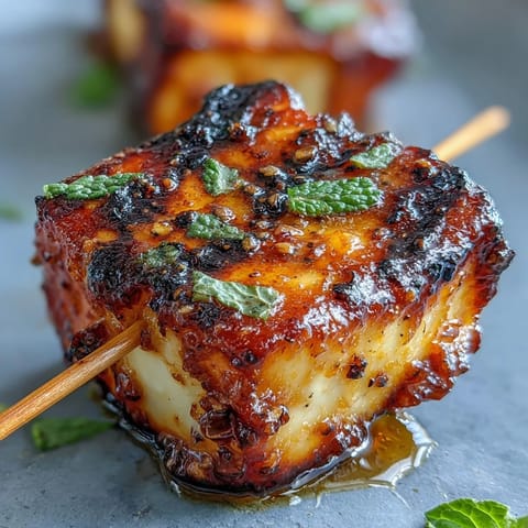 Golden halloumi, juicy watermelon, and fresh mint skewers sizzling on the grill.