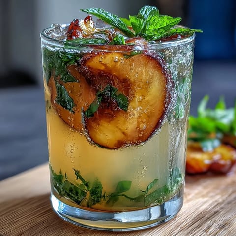 Iced Peach Green Tea Lemonade, a vibrant, fruity beverage with a refreshing citrus finish.