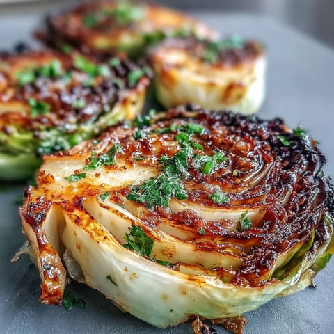Thick slices of cabbage roasted until crisp and caramelized, drizzled with olive oil and fresh lemon juice for a hearty, gluten-free meal.  