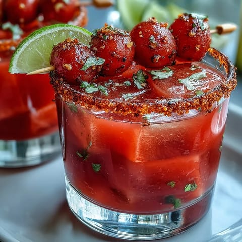 Vibrant watermelon jalapeño margarita mocktail, garnished with salt and refreshingly spicy.