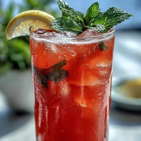 Vibrant natural pink lemonade with beet juice, garnished with lemon, ready to sip.