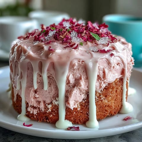 Gorgeous Bridal Shower Rosé Velvet Cake, beautifully frosted with shimmering gold details.